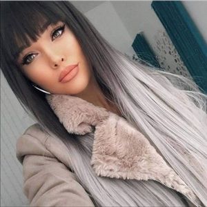 Black to Grey Synthetic Wigs With Bangs NEW